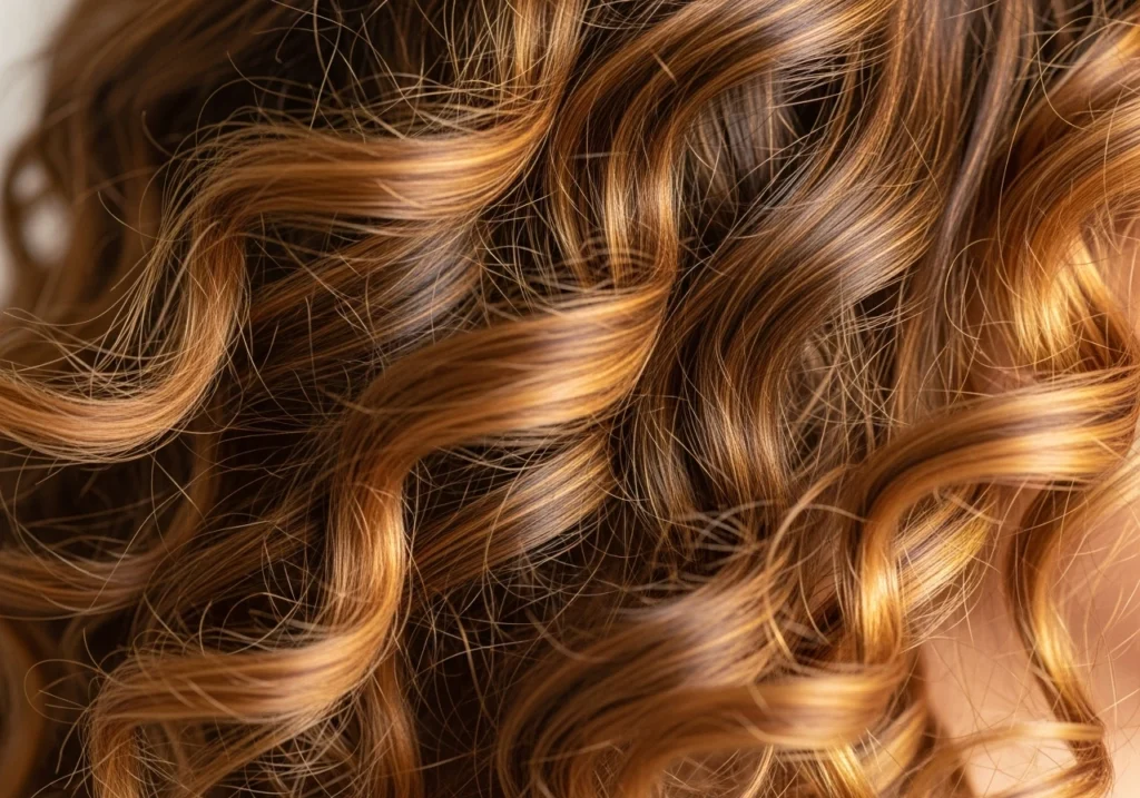Curly Hair with Amber Highlights
