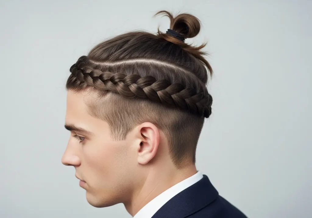 French Braid Crown Leading To Messy Bun