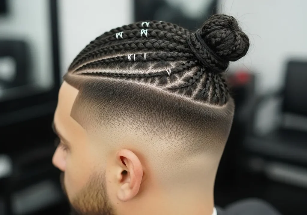Undercut With Stitch Braids And Bun