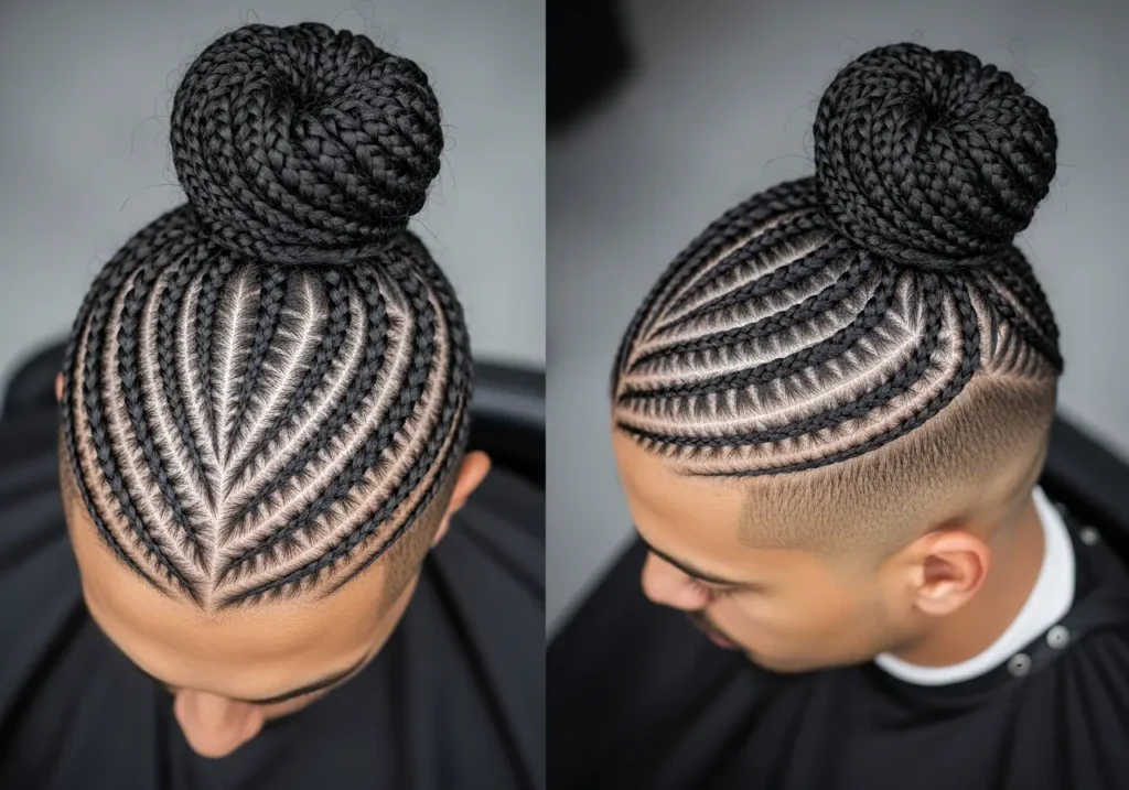 Zigzag Part Cornrows With High Bun