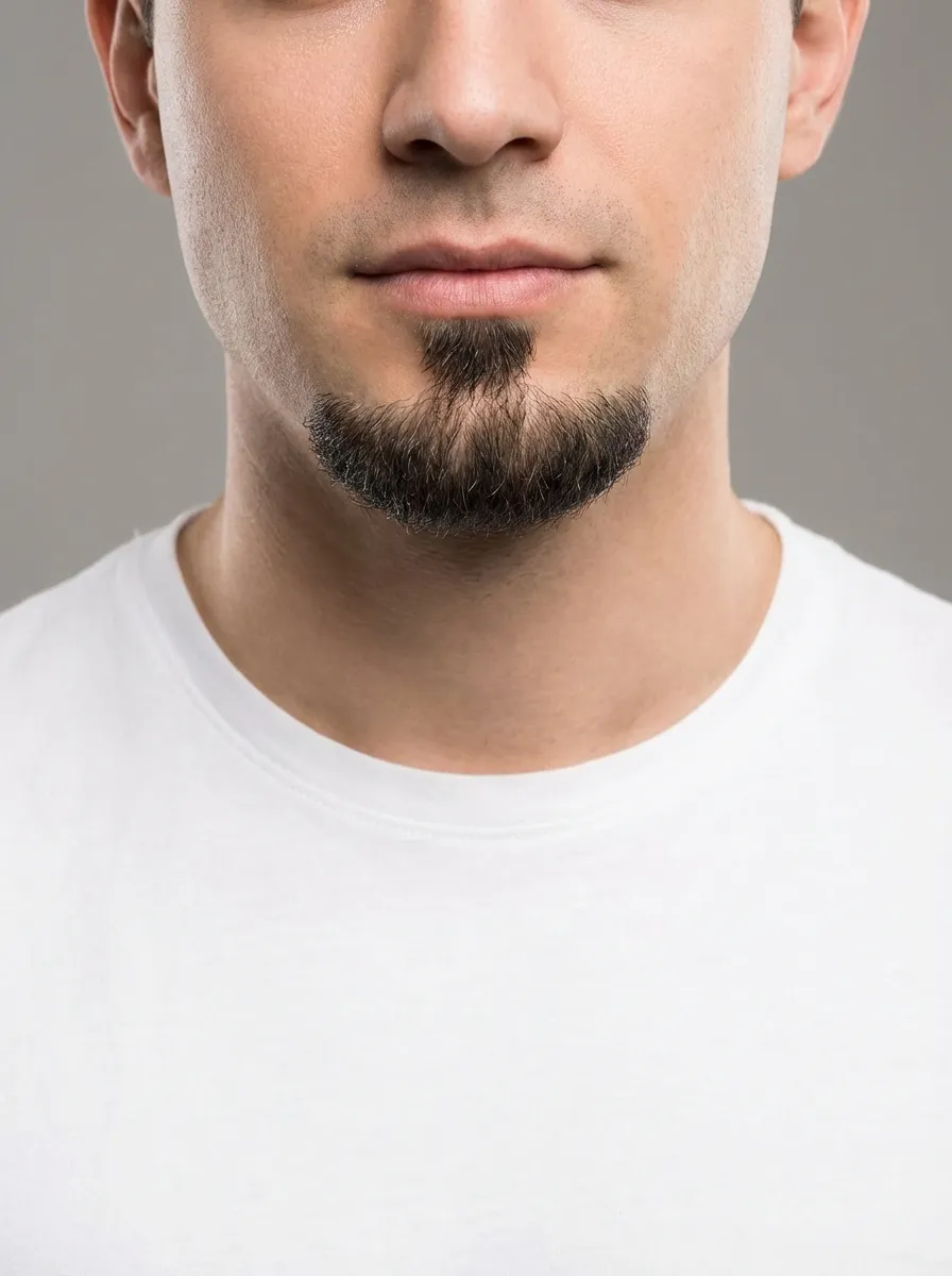 A clean close-up portrait of a man with a classic goatee
