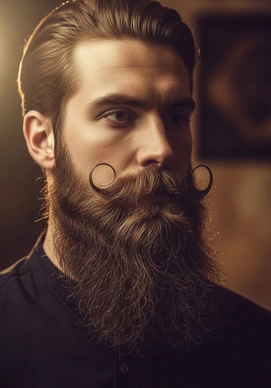 A close-up portrait of a man with a flowing long beard