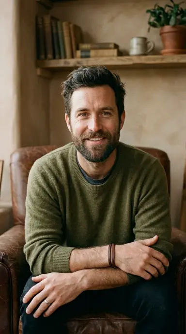 A relaxed, naturally handsome man with an effortlessly grown scruffy beard