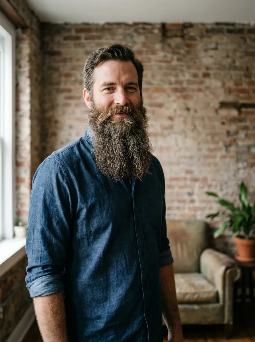 A tall man with a very long Bandholz beard