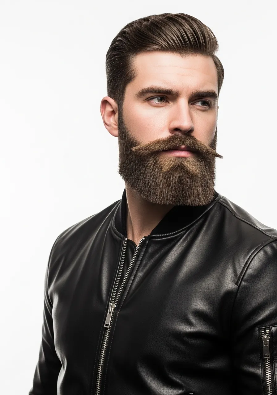 A well-built man with a long boxed beard