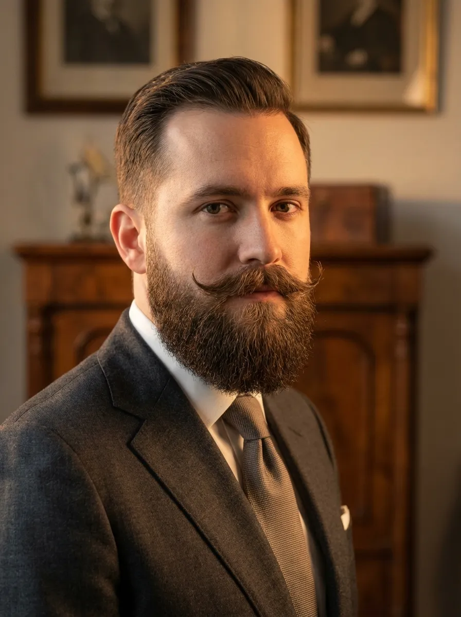 An elegantly dressed man with a Verdi beard