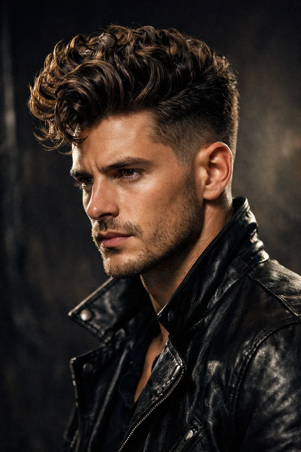 Low Fade with Curly Pompadour