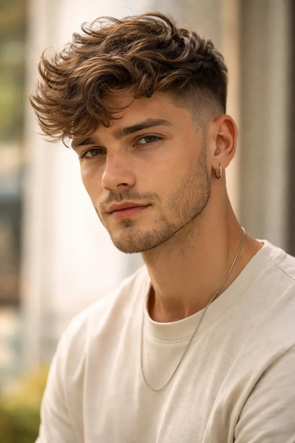 Mid Fade with Loose Wavy Curls