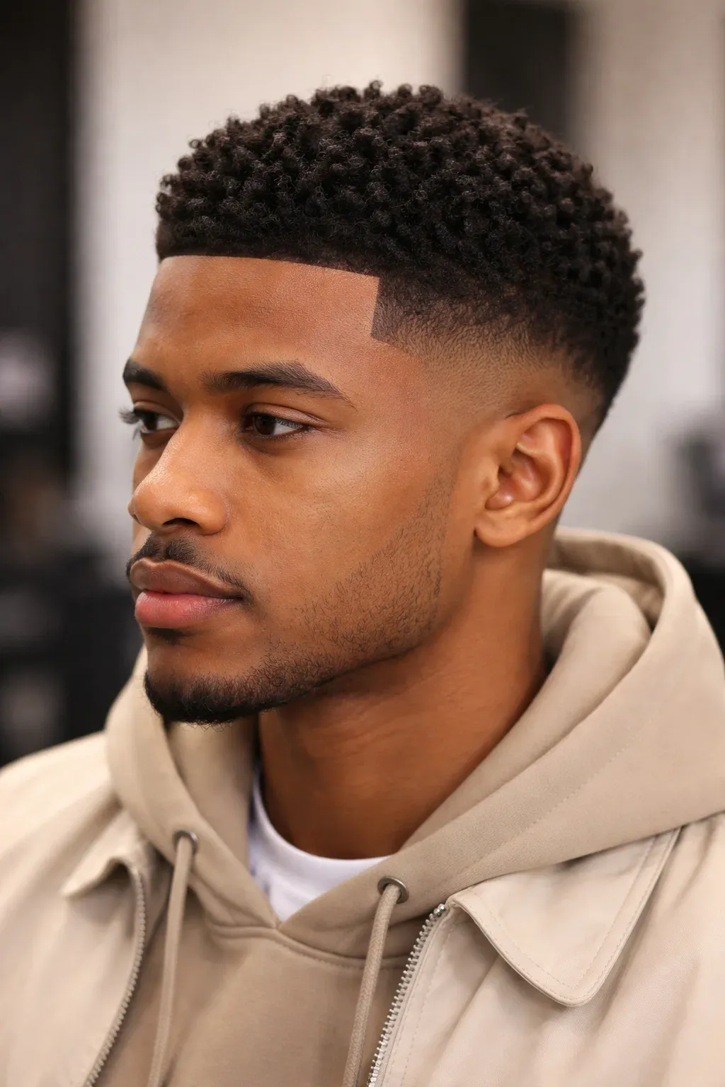 Mid Fade with Short Curly Top