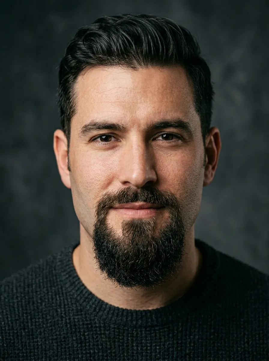 A combination of medium beard and prominent goatee