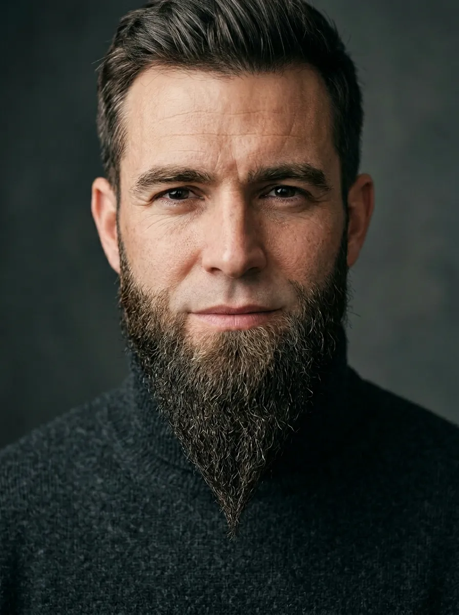 A man sporting a bold pointed chin beard