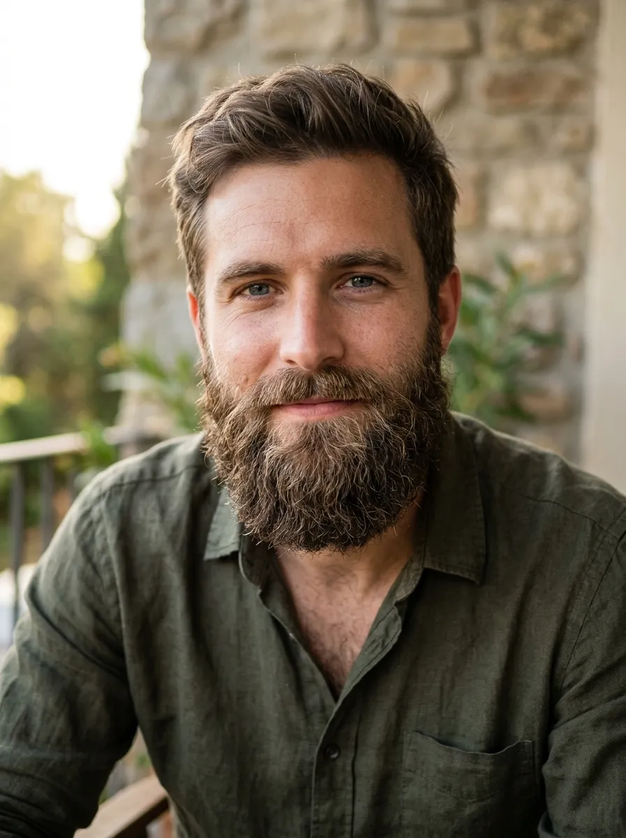 A medium beard with layered texture and volume