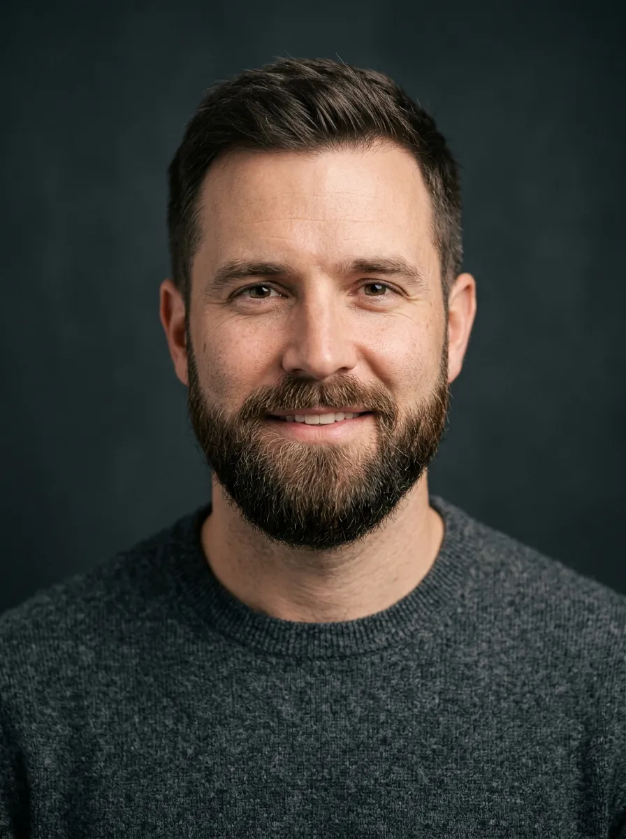 A medium beard with softly curved edges