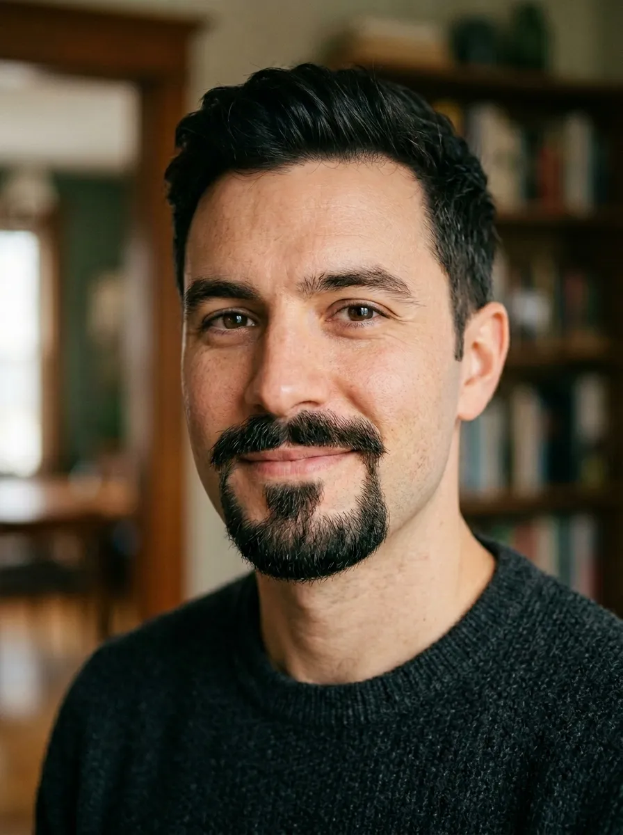 A neat circle beard focusing on mustache and chin area