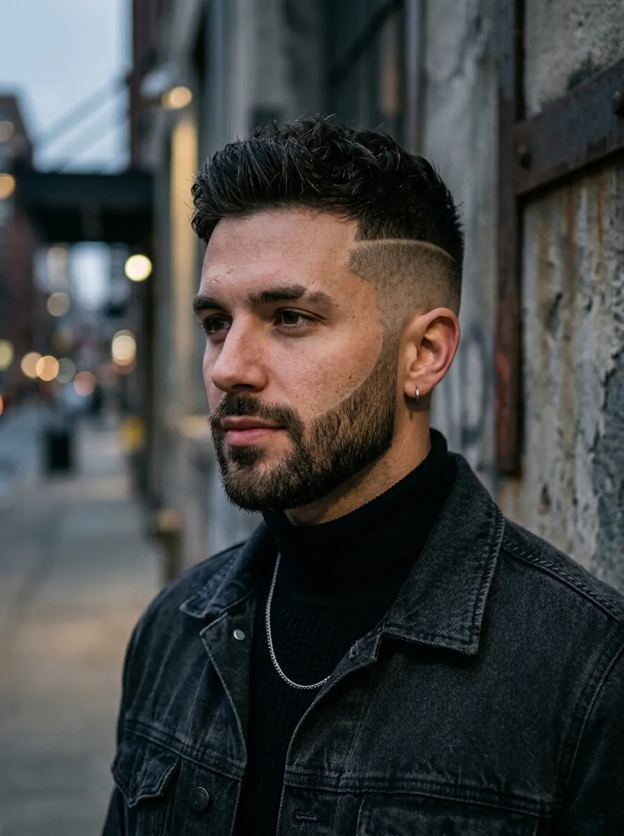 A portrait of a younger stylish man with a disconnected undercut buzz cut