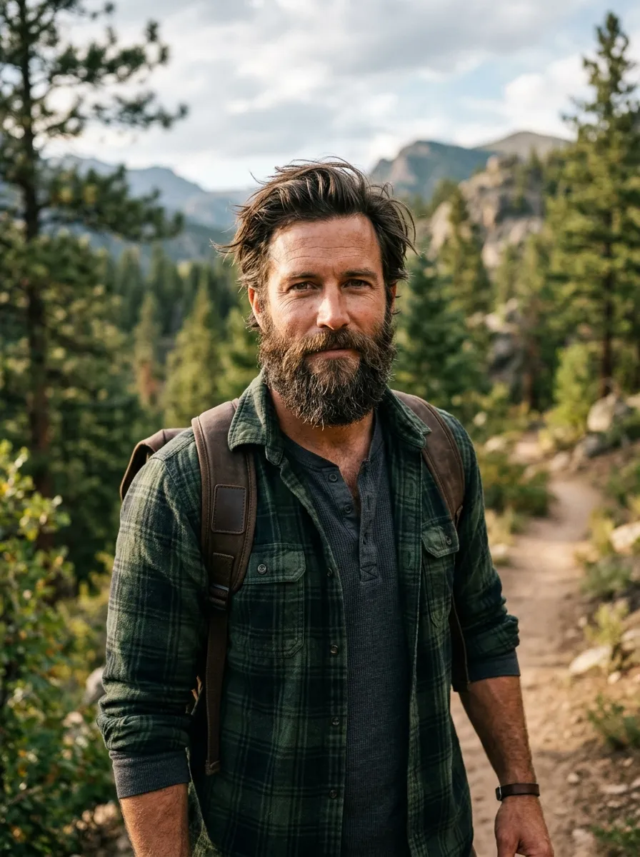 A slightly messy rugged medium beard