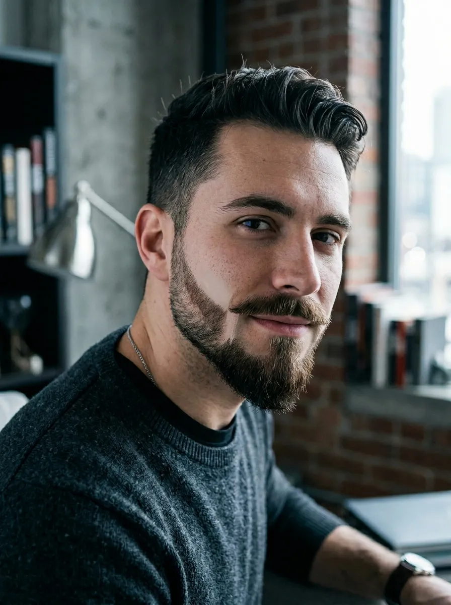 A stylish man with a modern disconnected ducktail beard