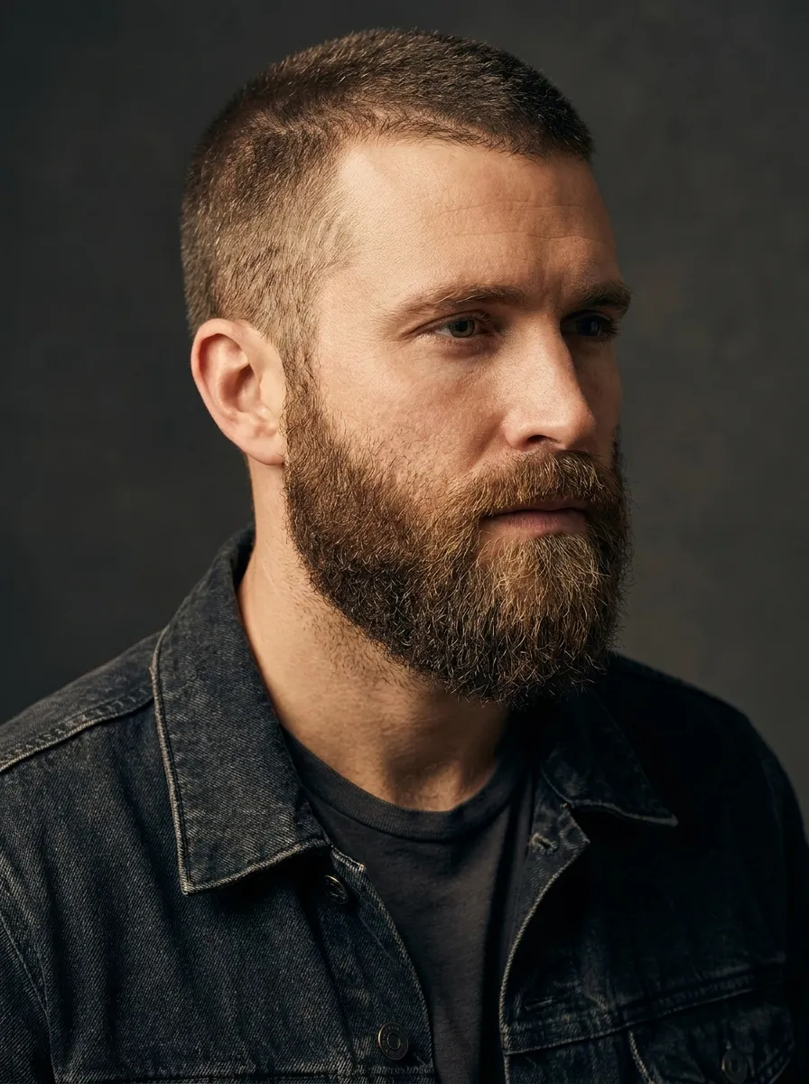 A three quarter angle portrait of a ruggedly handsome man