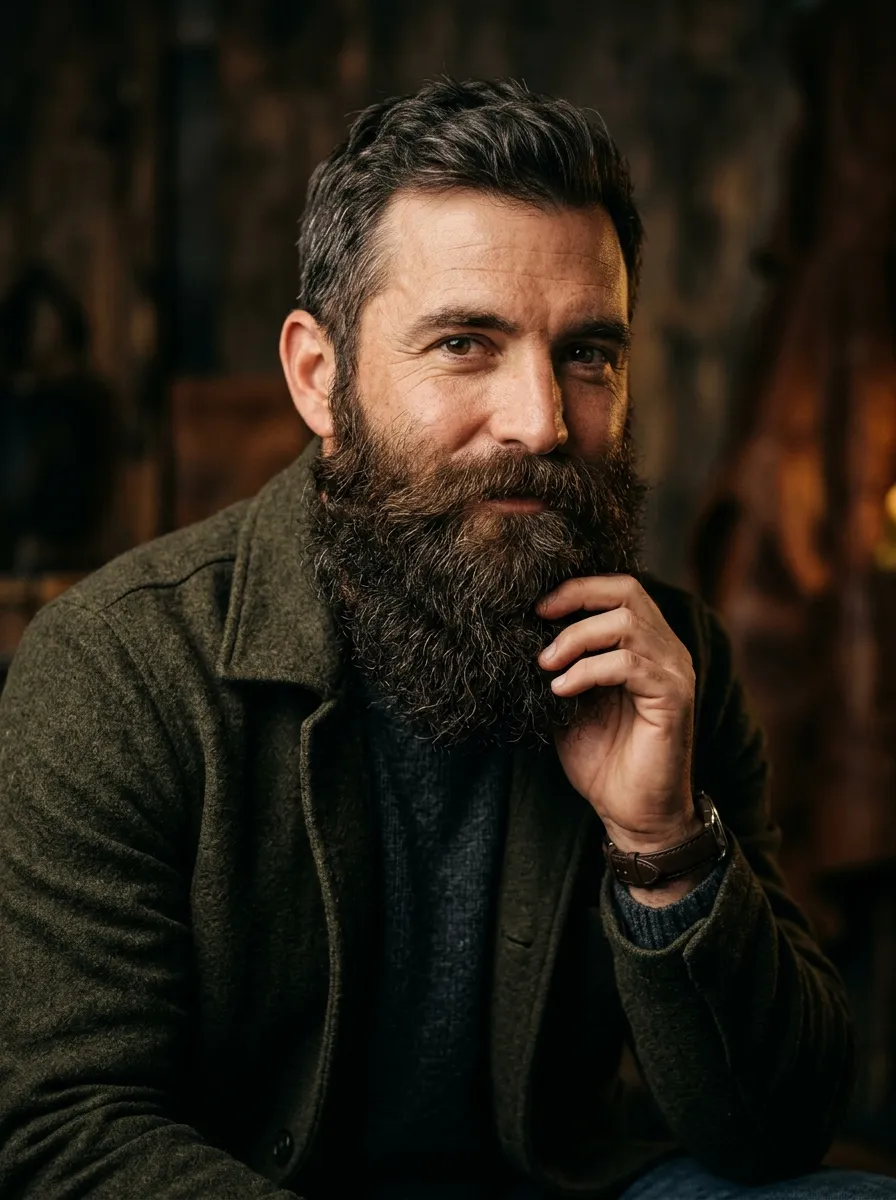Editorial portrait of a man in his late thirties with a full yeard