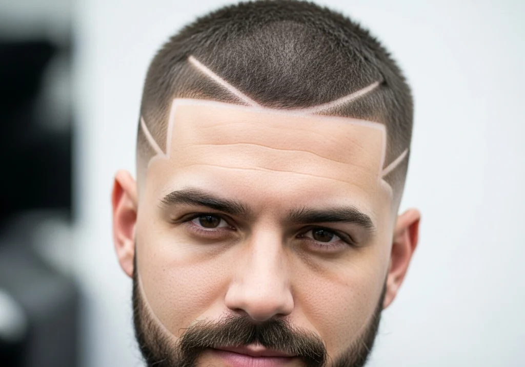 9 Buzz Cut with Precision Lineups: Sharp and Intentional 