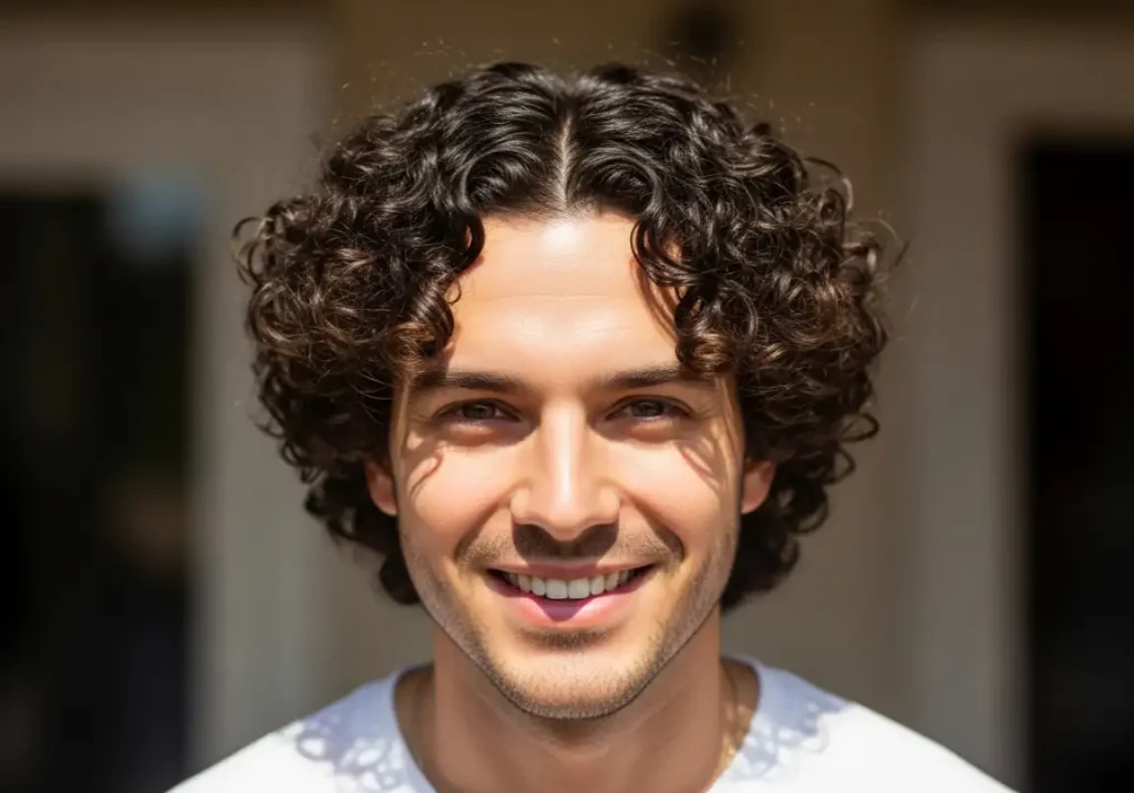 9. Curly Middle Part
Middle Part Hair Men