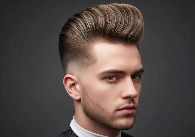 Pompadour with Skin Fade Short Sides Long Top Haircuts