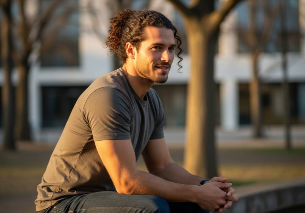 4 The Long Curly Man Bun
 Curly Hairstyles For Men