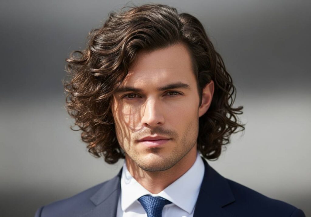 7 Long Curly Hair with Side Part
 Curly Hairstyles For Men