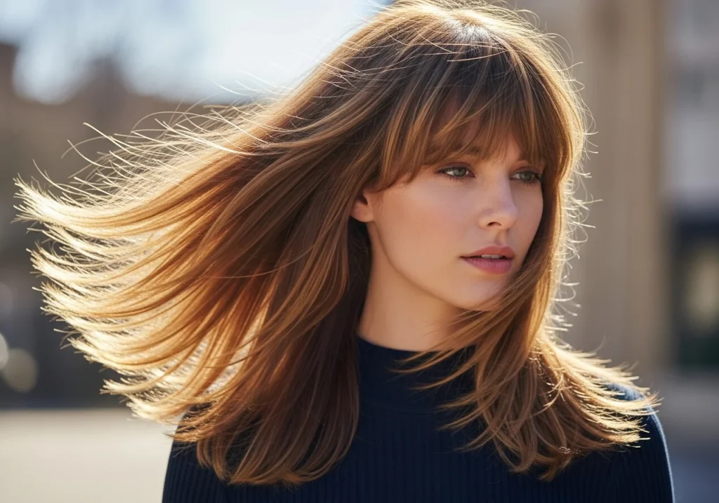 Classic Feathered Layers with Soft Curtain Bangs Classic Feathered Layers with Soft Curtain Bangs