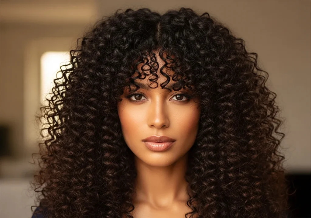 Curly Hair and Curtain Bangs