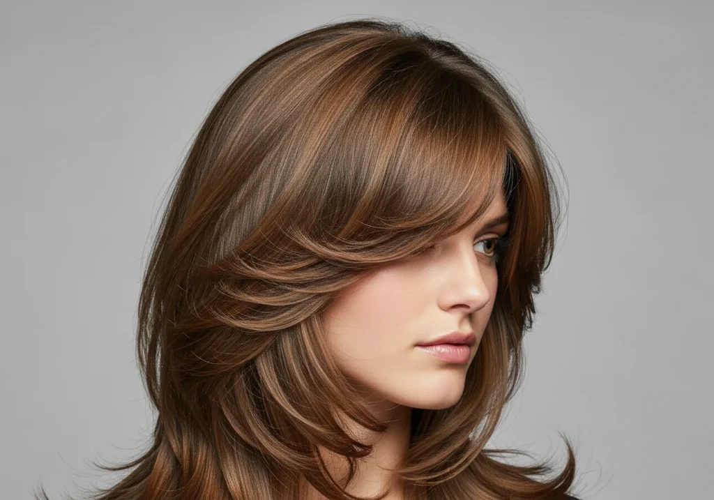 Layered Long Hair with Feathered Bangs