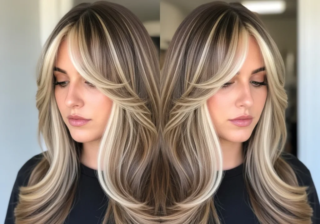 Long Layers with Money Piece Highlights Long Layers with Money Piece Highlights