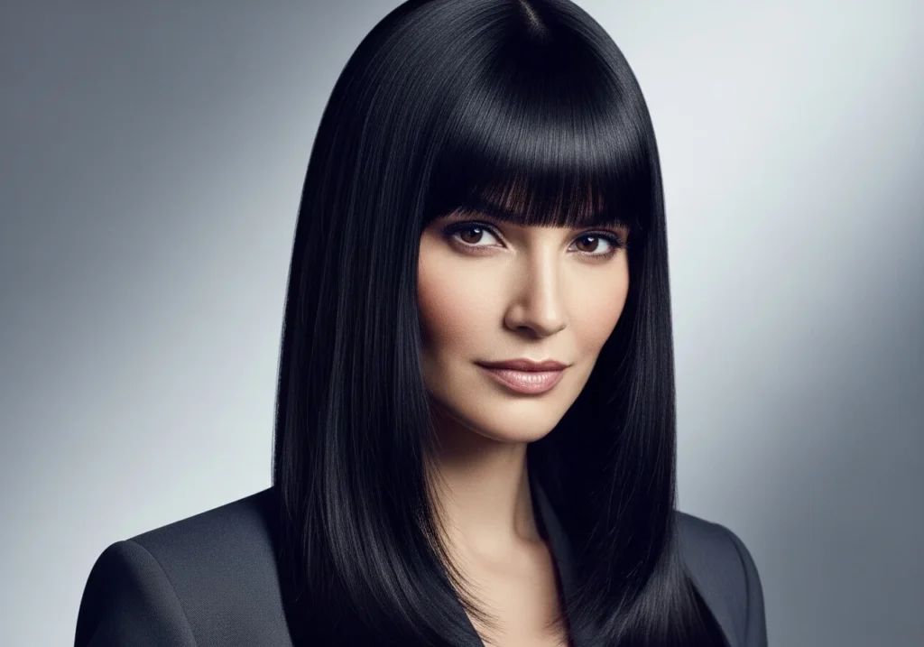 Sleek Straight Hair with Long Fringe