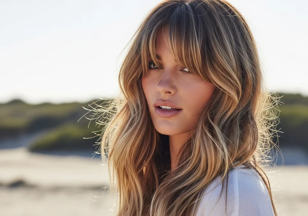Textured Waves and Long Curtain Bangs