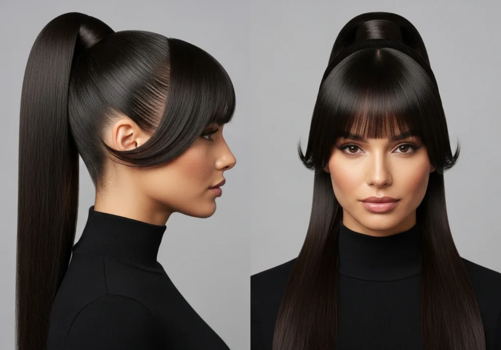 Updos and Ponytails with Curtain Bangs