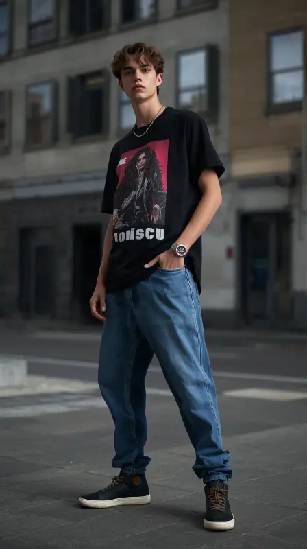 Baggy Jeans With Graphic T Shirt
