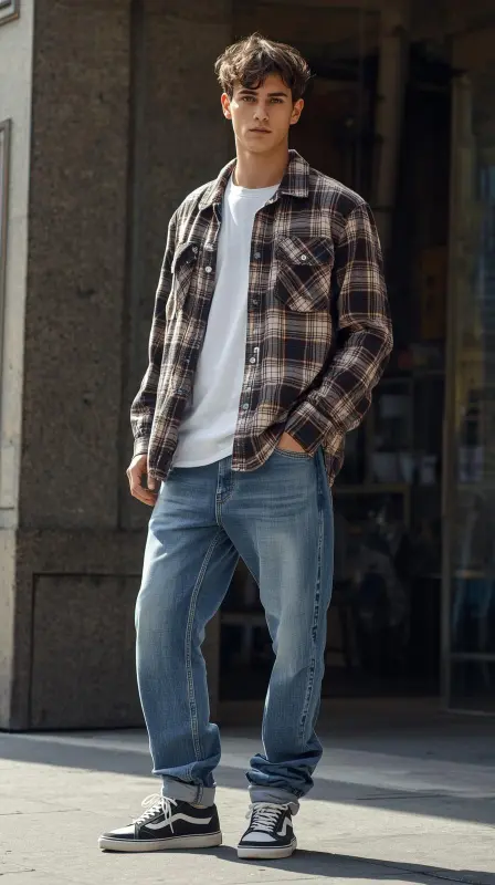 Baggy Jeans With Flannel Shirt