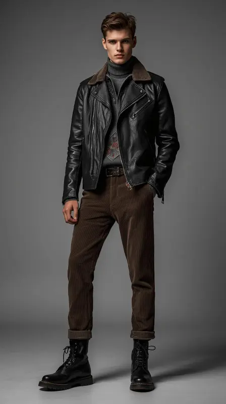 Corduroy Pants With Leather Jacket