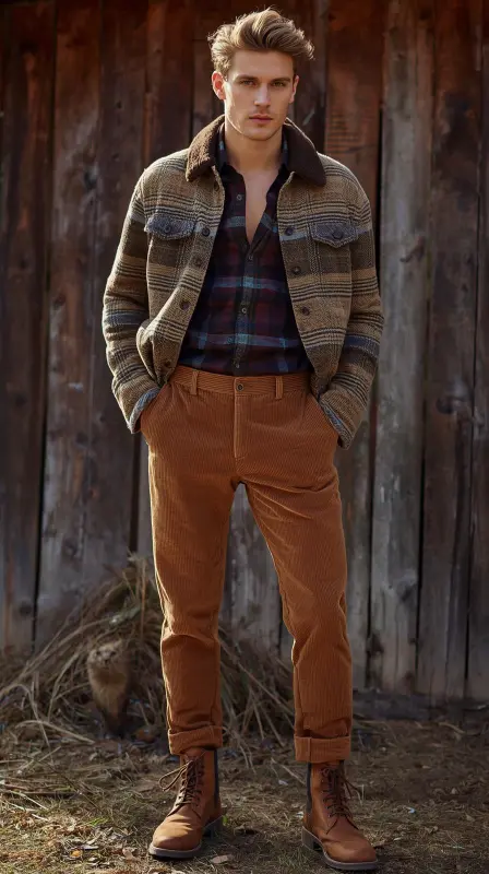 Corduroy Pants With Flannel Shirt