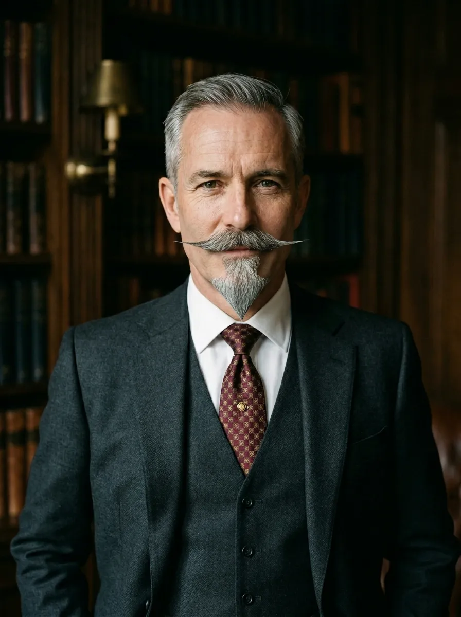 A distinguished portrait of a man with a Van Dyke beard