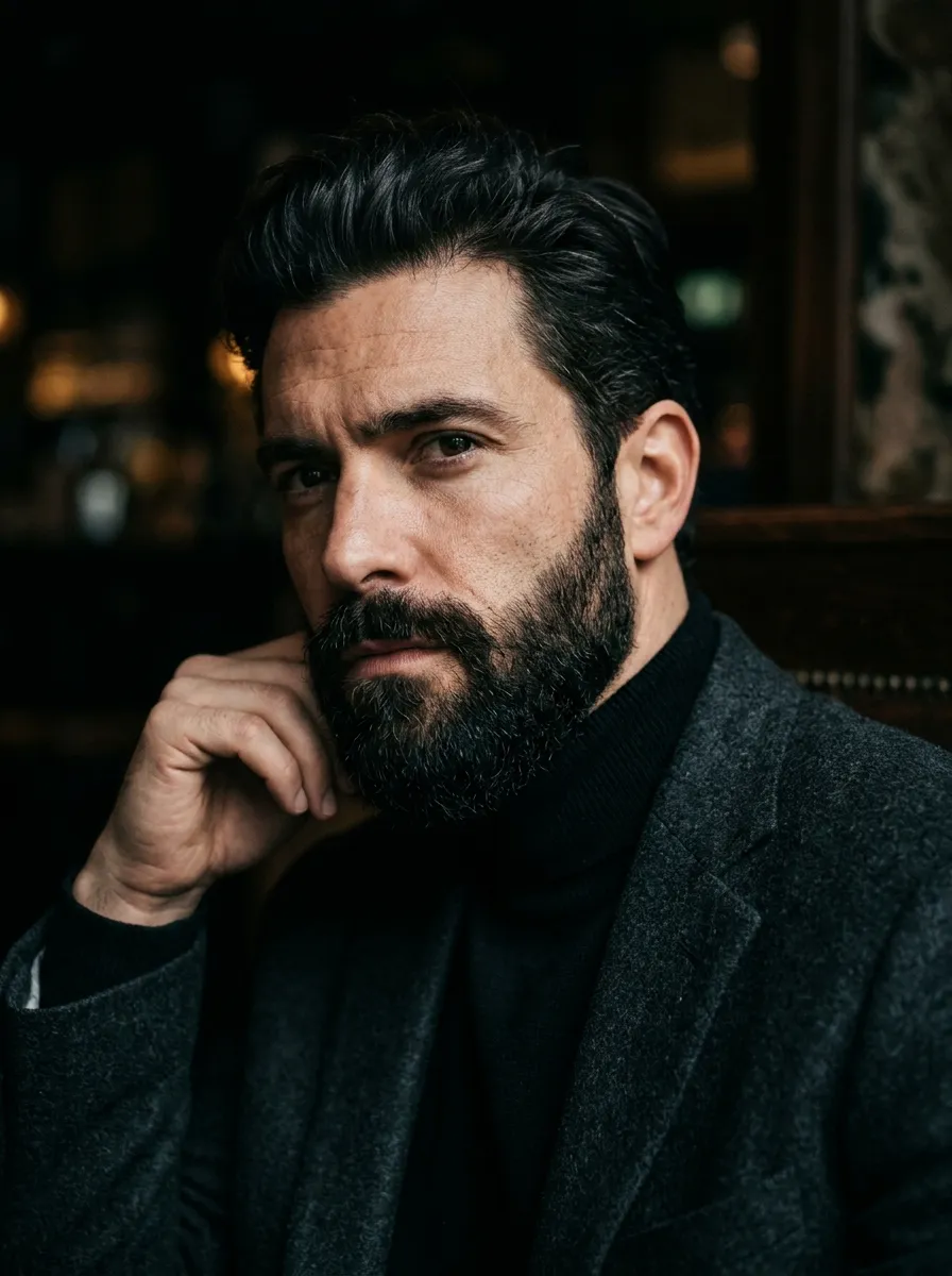 A portrait of a man with a Hollywoodian beard