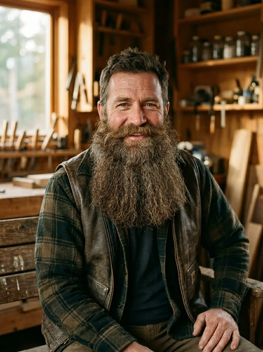A portrait of a man with a wide, voluminous Garibaldi beard