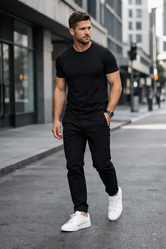 Black Pants with a Black T Shirt