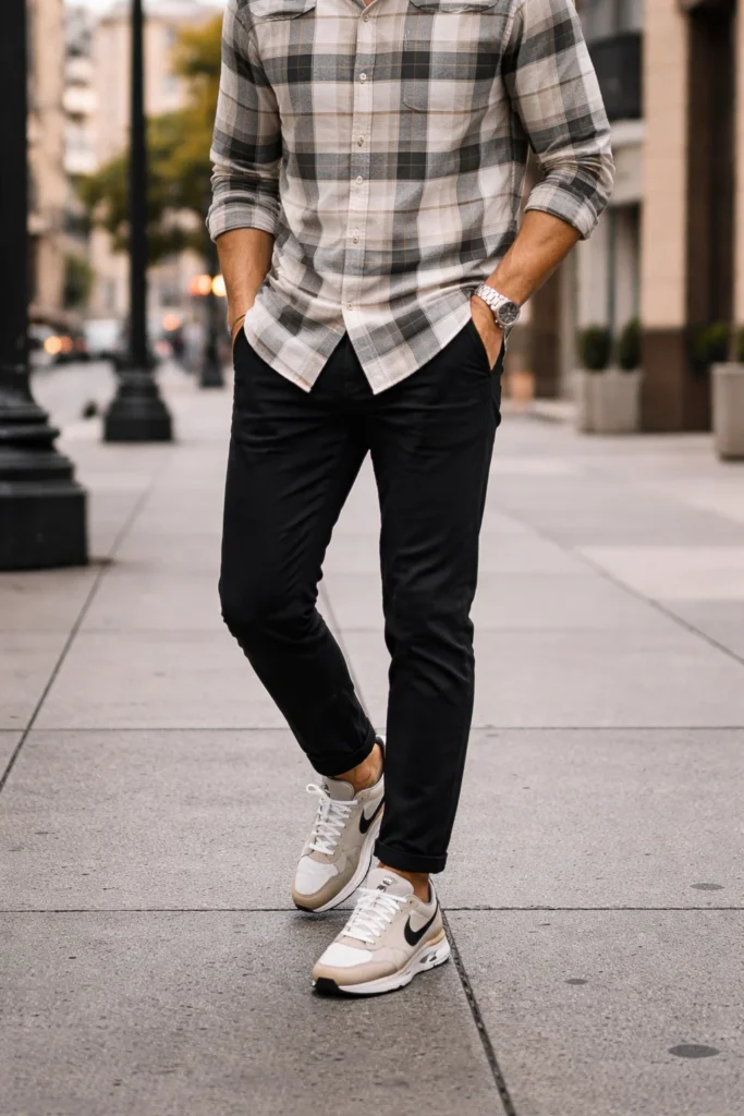 Black Pants with a Checked Shirt