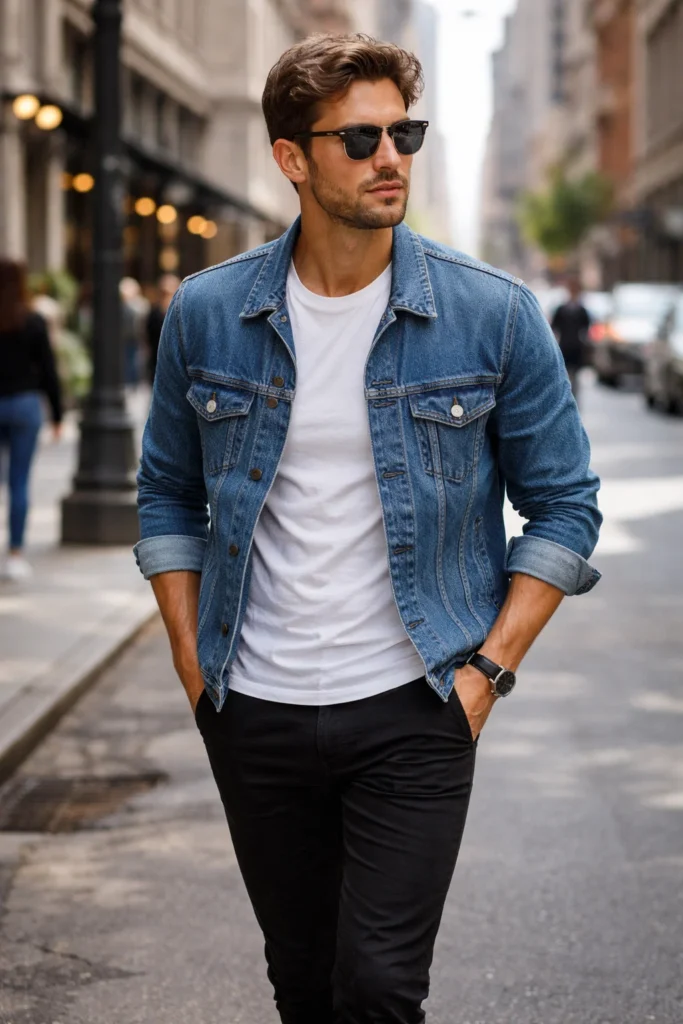 Black Pants with a Denim Jacket
