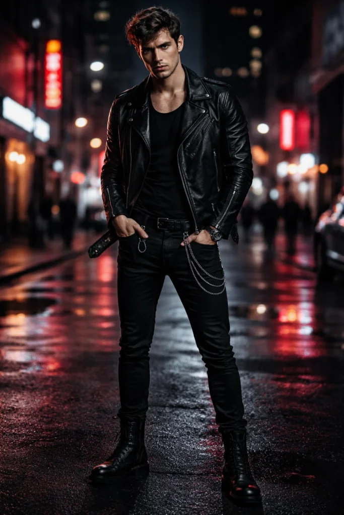 Black Pants with a Leather Jacket