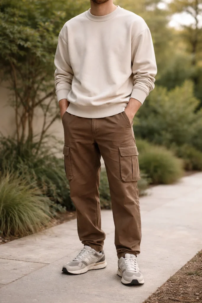 Brown Cargo Pants with a Sweatshirt