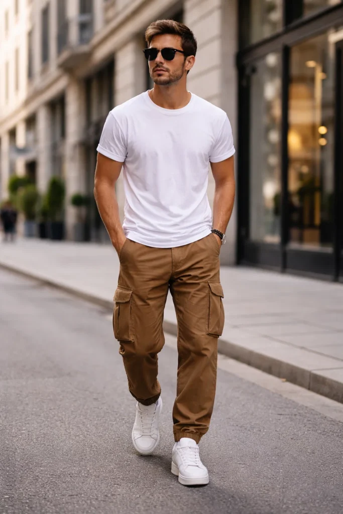 brown cargo pants outfit men