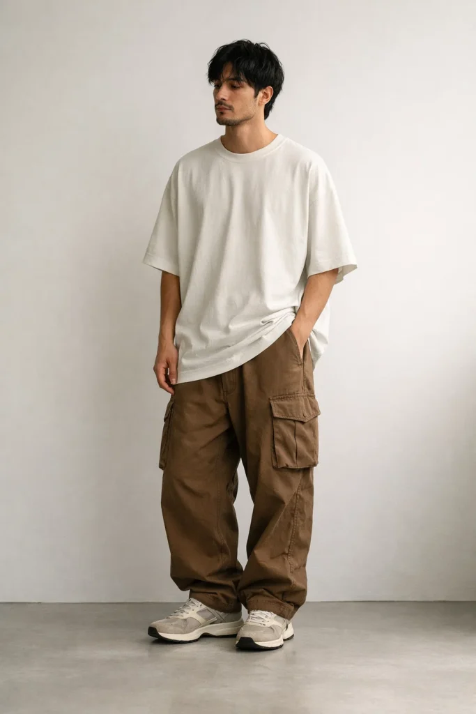 Brown Cargo Pants with an Oversized Shirt