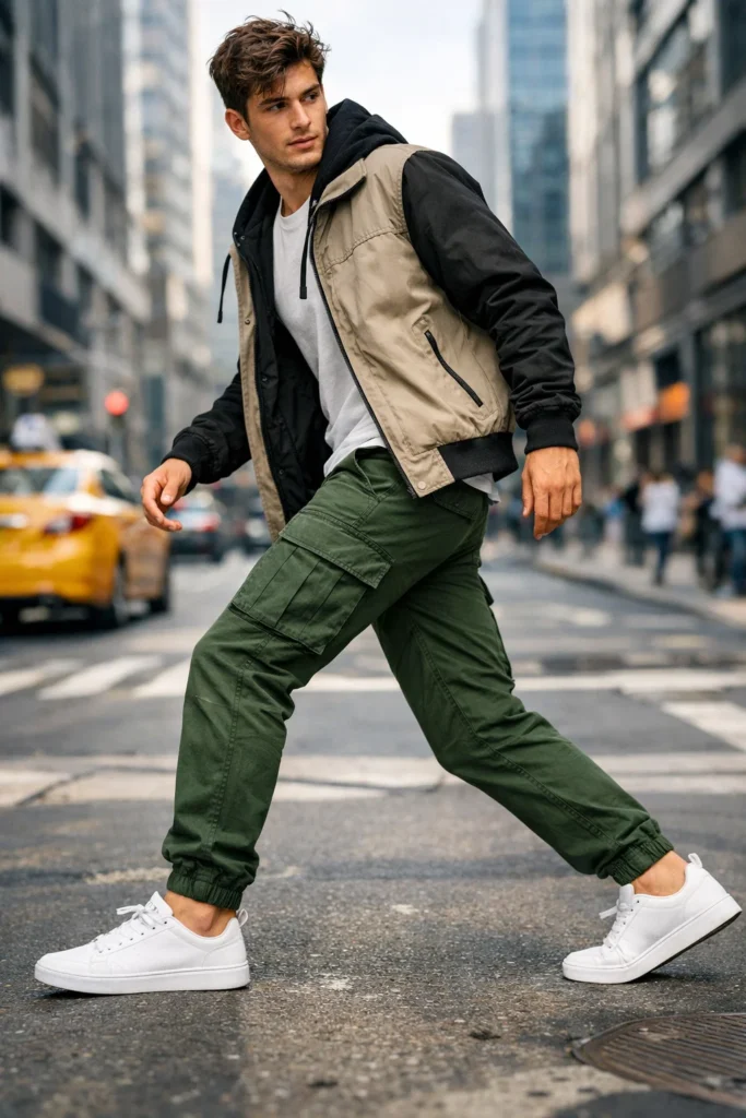 Green Cargo Pants with Sneakers for Street Style